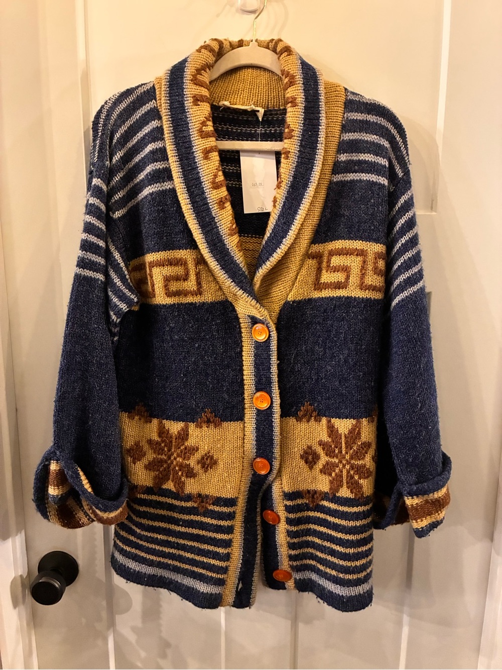 Cozy Blue and Mustard Collar Knit Sweater
